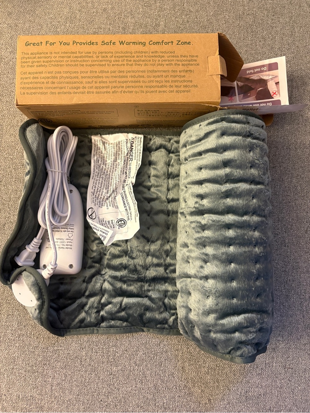 Plush Electric Heating Pad - Gray